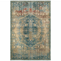 4? x 6? Sand and Blue Distressed Indoor Area Rug