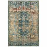 5? x 8? Sand and Blue Distressed Indoor Area Rug