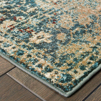 10? x 13? Sand and Blue Distressed Indoor Area Rug