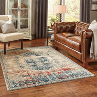 10? x 13? Sand and Blue Distressed Indoor Area Rug