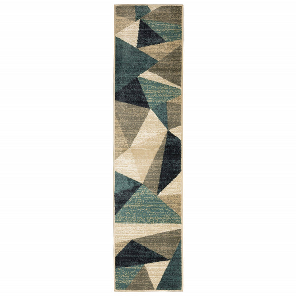 2? x 8? Gray and Teal Geometrics Indoor Runner Rug