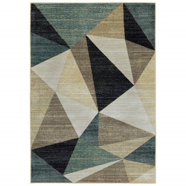 8? x 10? Gray and Teal Geometrics Indoor Area Rug