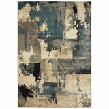 4? x 6? Beige and Blue  Block Indoor Area Rug