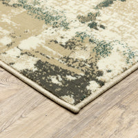 7? x 9? Beige and Blue Block Indoor Area Rug