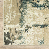 7? x 9? Beige and Blue Block Indoor Area Rug
