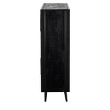 Modern Rustic Black Rattan Double Decker Accent Cabinet