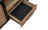 79" Modern Rustic Black Natural and Rattan Buffet Server