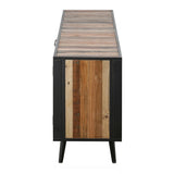 79" Modern Rustic Black Natural and Rattan Buffet Server