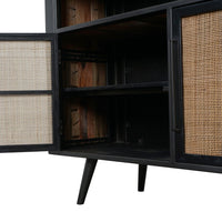 Modern Rustic Natural Rattan Double Decker Accent Cabinet