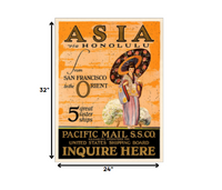 24" x 32" Asia via Honolulu Vintage Travel Wall Art