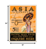 24" x 32" Asia via Honolulu Vintage Travel Wall Art