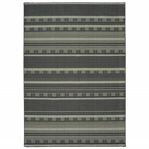 9' x 12' Black Ivory Machine Woven Geometric Indoor Area Rug