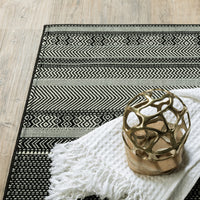 9' x 12' Black Ivory Machine Woven Geometric Indoor Area Rug