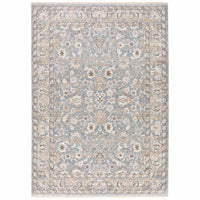 2' x 3' Blue Ivory Machine Woven Floral Oriental Indoor Area Rug