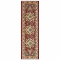 8' Red Ivory Machine Woven Oriental Indoor Runner Rug