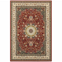 3' x 6' Red Ivory Machine Woven Oriental Indoor Area Rug