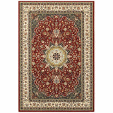 3' x 6' Red Ivory Machine Woven Oriental Indoor Area Rug