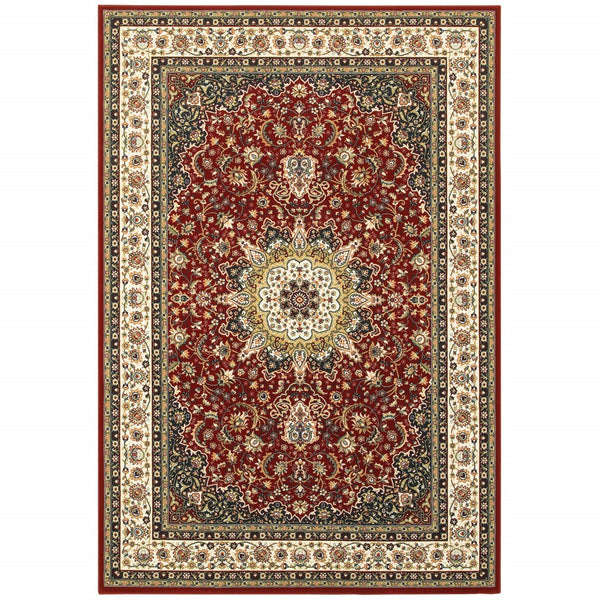 3' x 6' Red Ivory Machine Woven Oriental Indoor Area Rug