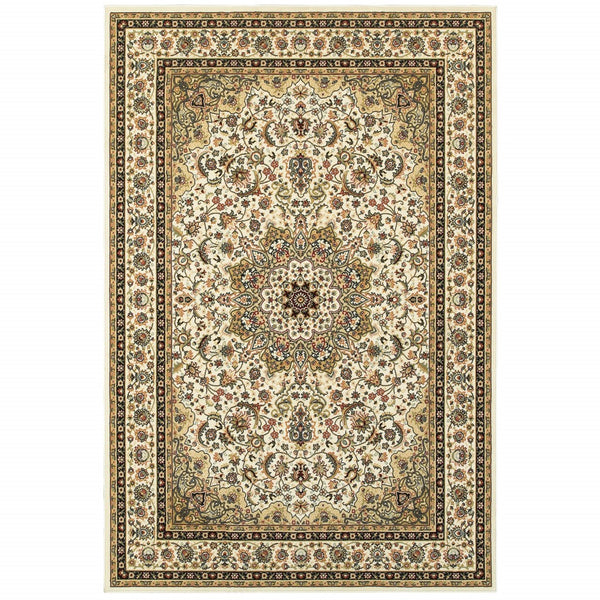 3' x 6' Ivory Beige Machine Woven Oriental Indoor Area Rug