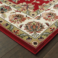 6' x 9' Red Ivory Machine Woven Floral Oriental Indoor Area Rug