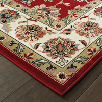 7' x 10' Red Ivory Machine Woven Floral Oriental Indoor Area Rug
