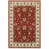 9' x 12' Red Ivory Machine Woven Floral Oriental Indoor Area Rug