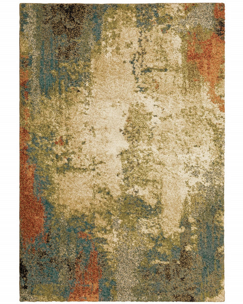 5' x 8' Beige Blue Machine Woven Abstract Indoor Area Rug