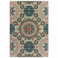 9' x 12' Grey Blue Floral Indoor Outdoor Area Rug