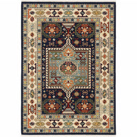 3' x 5' Blue Ivory Machine Woven Medallion Indoor Area Rug