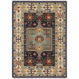 3' x 5' Blue Ivory Machine Woven Medallion Indoor Area Rug