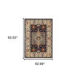 5' x 8' Blue Ivory Machine Woven Medallion Indoor Area Rug