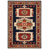 3' x 5' Blue Red Machine Woven Medallions Indoor Area Rug