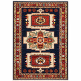 7' x 10' Blue Red Machine Woven Medallions Indoor Area Rug