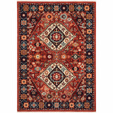 3' x 5' Red Blue Machine Woven Oriental Indoor Area Rug