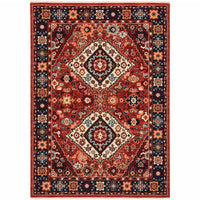 5' x 8' Red Blue Machine Woven Oriental Indoor Area Rug