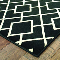 3' x 6' Black Ivory Machine Woven Geometric Diamonds Indoor Area Rug