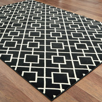 3' x 6' Black Ivory Machine Woven Geometric Diamonds Indoor Area Rug