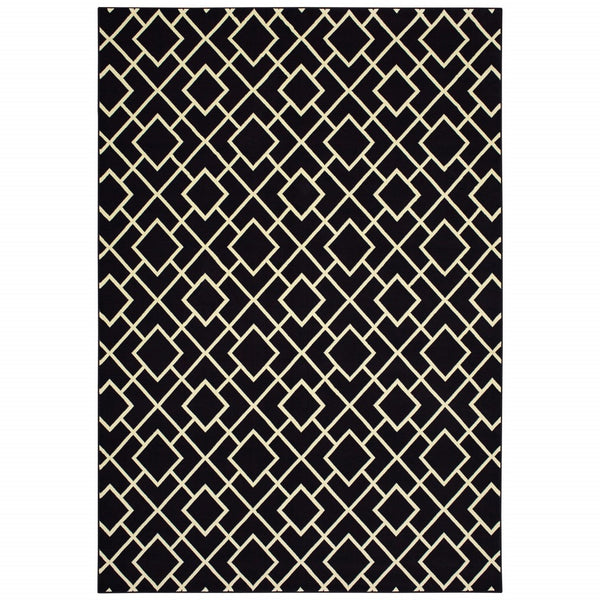 5' x 8' Black Ivory Machine Woven Geometric Diamonds Indoor Area Rug