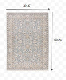 3' x 5' Blue Ivory Machine Woven Floral Oriental Indoor Area Rug