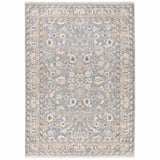5' x 8' Blue Ivory Machine Woven Floral Oriental Indoor Area Rug