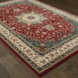 1' x 3' Red Ivory Machine Woven Oriental Indoor Area Rug