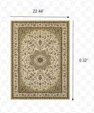 1' x 3' Ivory Beige Machine Woven Oriental Indoor Area Rug