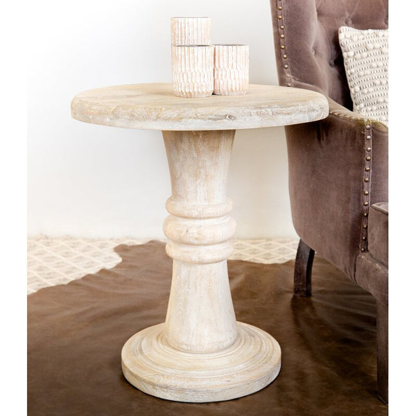 Rustic Natural Turned Pedestal End Table