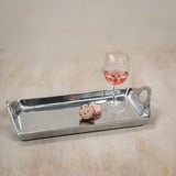 Silver Rectangular Sculpted Serving Tray with Handles