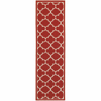 2?x8? Red and Ivory Trellis Indoor Outdoor Runner Rug