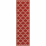 2?x8? Red and Ivory Trellis Indoor Outdoor Runner Rug