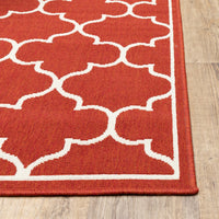 2?x8? Red and Ivory Trellis Indoor Outdoor Runner Rug