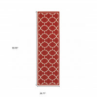 2?x8? Red and Ivory Trellis Indoor Outdoor Runner Rug