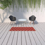 2?x8? Red and Ivory Trellis Indoor Outdoor Runner Rug