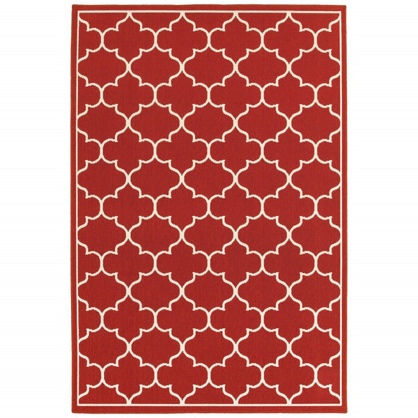 5?x8? Red and Ivory Trellis Indoor Outdoor Area Rug